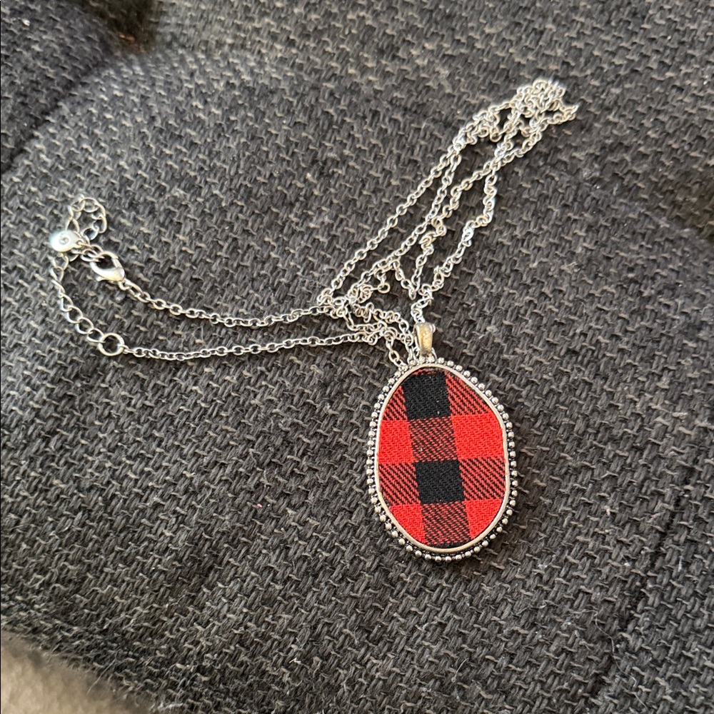 Red and Black Plaid Pendant Necklace